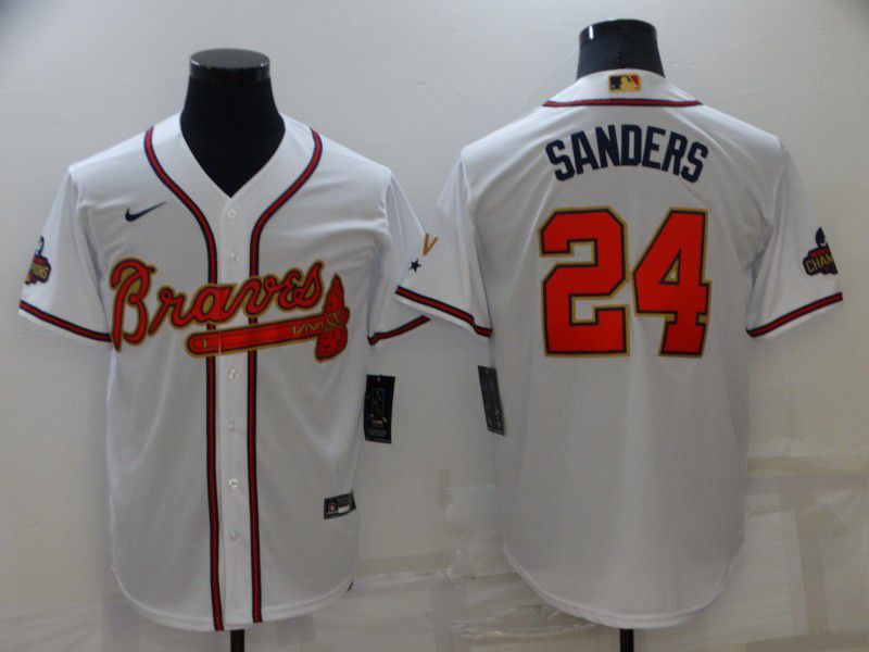 Men Atlanta Braves #24 Sanders White Gold Game Nike 2022 MLB Jersey->atlanta braves->MLB Jersey